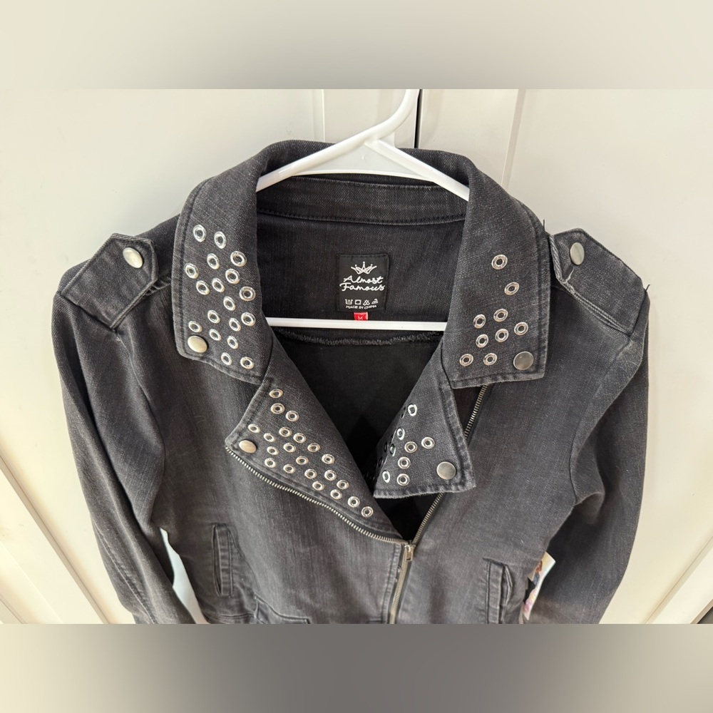 Almost Famous Black Studded Jean Jacket — Size M — NWT - Picture 6 of 13